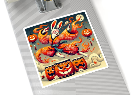 Jack-O’-Lantern Drums & The Kabuki Rabbit Kiss-Cut Stickers (4 Sizes)