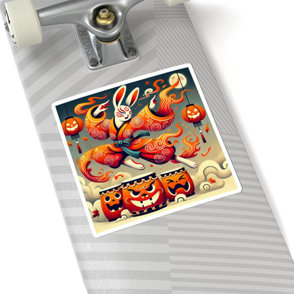Jack-O’-Lantern Drums & The Kabuki Rabbit Kiss-Cut Stickers (4 Sizes)