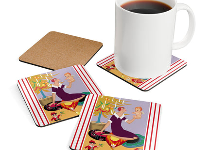 Art Deco Christmas Corkwood Coaster Set