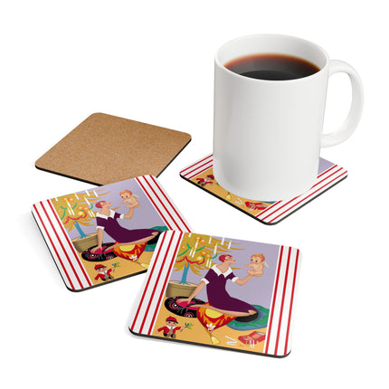 Art Deco Christmas Corkwood Coaster Set