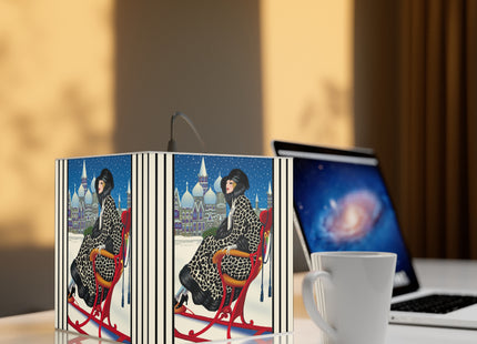 Elegant Winter Woman in Sleigh Light Cube Lamp