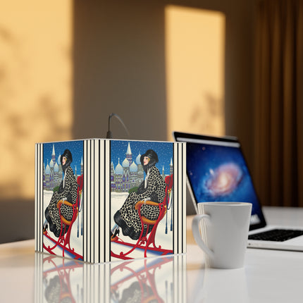 Elegant Winter Woman in Sleigh Light Cube Lamp