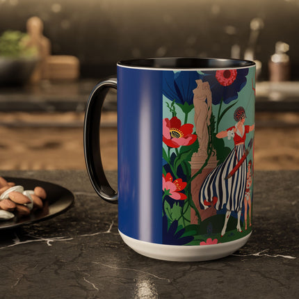The Lady Of The Scarlet Bow Colorful Mugs – Art Deco Botanical Archer Elegance