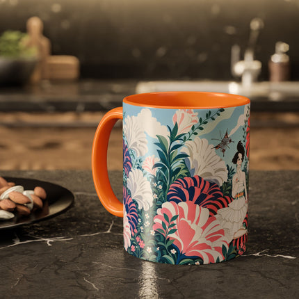 🌸🦋 The Enchanted Pink Blossom Retreat Colorful Mug – Art Deco Floral Whimsy