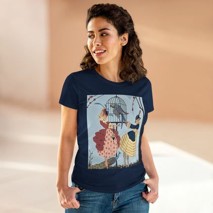 🦚🦜 The Ladies Of The Garden Aviary Cotton Tee – Art Deco Bird Fantasy