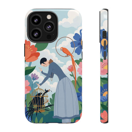 🦜🌺 The Lady Of The Garden Aviary Phone Case – Art Deco Floral Whimsy