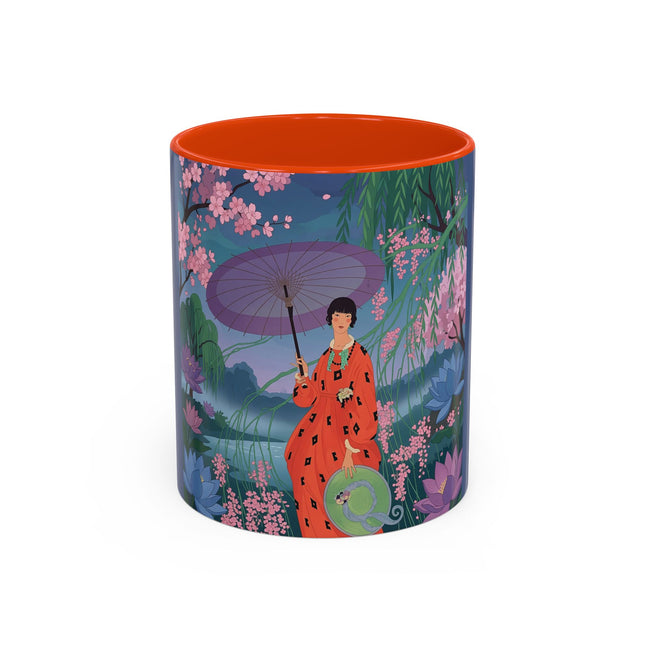 The Lady Of The Cherry Blossoms Colorful Mugs – Art Deco Spring Elegance