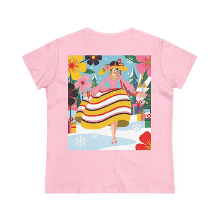 🎄🌸 The Christmas Blossom Belle Cotton Tee – Art Deco Holiday Whimsy