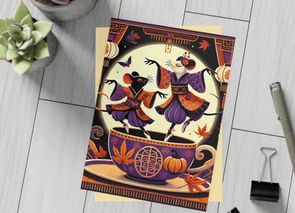 Theatrical Halloween Kabuki Mice on Teacup Postcards (envelopes included) - Bundles of 10, 30, 50 Pieces