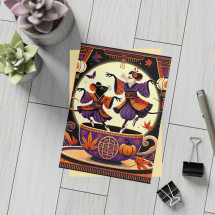 Theatrical Halloween Kabuki Mice on Teacup Postcards (envelopes included) - Bundles of 10, 30, 50 Pieces