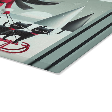 Red Sled & Curious Cats Glass Cutting Board