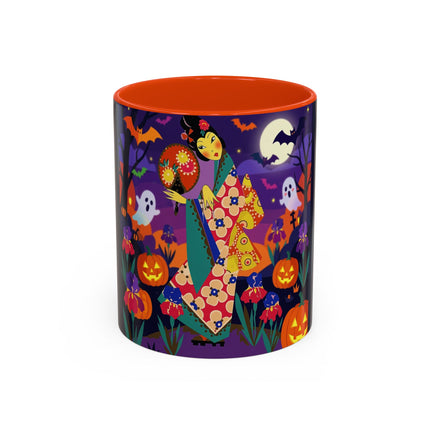 🌙🎃 The Moonlit Garden Masquerade Colorful Mug – Floral Halloween Charm