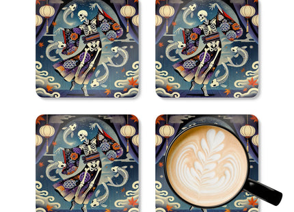 Skeleton Kabuki Performer Corkwood Coaster Set