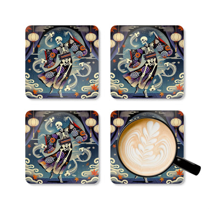 Skeleton Kabuki Performer Corkwood Coaster Set