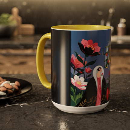 🌹🎄 The Lady Of The Candlelit Rose Tree Colorful Mug – Art Deco Christmas Garden