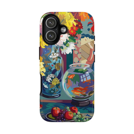 Floral Fishbowl Still Life Phone Case – Vibrant Harmony & Colorful Life