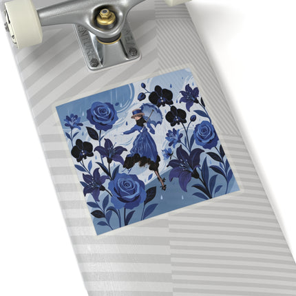 ☔💙 The Blue Rain Promenade Kiss-Cut Stickers – Art Deco Floral Fashion