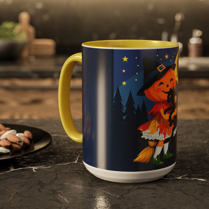 🎃🐈‍⬛ The Little Pumpkin Witch And Her Black Cat Colorful Mug – Whimsical Halloween Charm