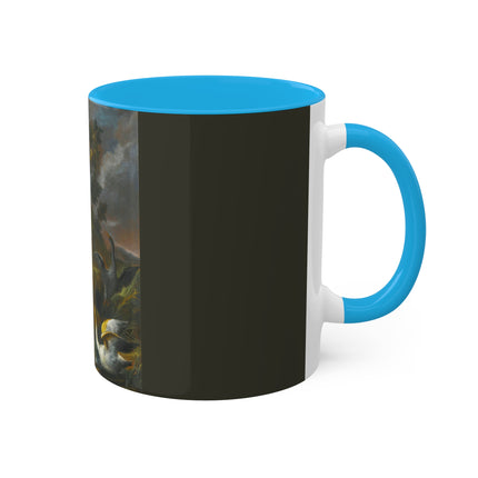 Still Life With Birds Beside An Ornate Fountain by Nicola Casissa Colorful Mugs, 11oz