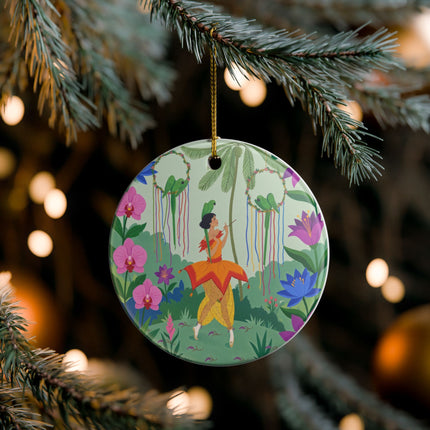 🦜🌺 The Parrot Dancer Ceramic Ornament – Art Deco Tropical Whimsy