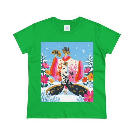 🦋❄️ Butterflies In The Snow Cotton Tee – Art Deco Japanese Floral Fantasy