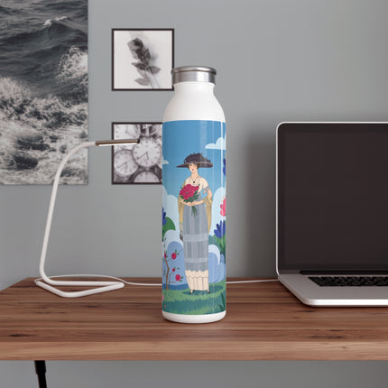 🌸🎀 The Lady In The Summer Garden Slim Water Bottle – Art Deco Floral Elegance