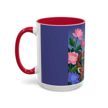 The Lady And The Garden Dragon Colorful Mugs – Art Deco Mythical Botanical Elegance
