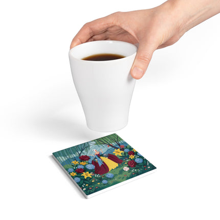 🌹🌿 The Willow Garden Promenade Ceramic Coaster – Art Deco Floral Elegance