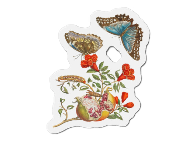Blue Butterflies and Pomegranate by Maria Sibylla Merian Die-Cut Magnets (5 Sizes)