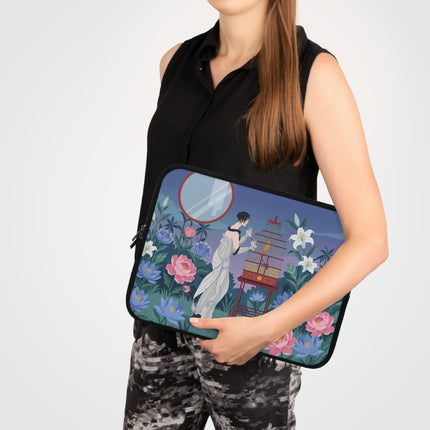 🦜🌸 The Lady And The Golden Bird Laptop Sleeve – Art Deco Garden Elegance