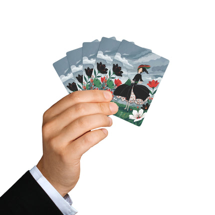 🌧️🌺 The Stormy Flower Walk Playing Cards – Art Deco Floral Fashion