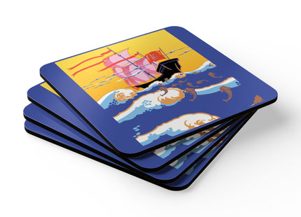 Golden Seas and Whimsical Dreams Corkwood Coaster Set