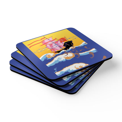 Golden Seas and Whimsical Dreams Corkwood Coaster Set