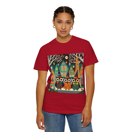 Night of the Trick-or-Treating Owlets Unisex Garment-Dyed T-shirt