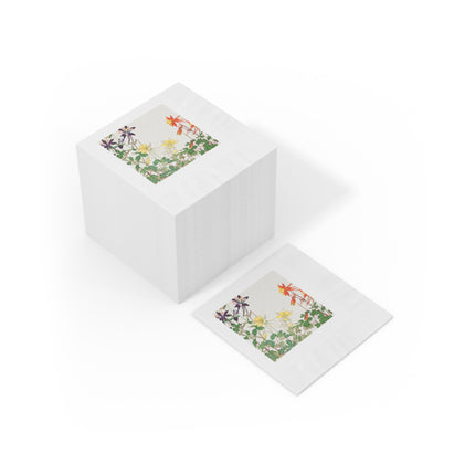 Aquilegia Flower by Tanigami Kônan White Coined Napkins