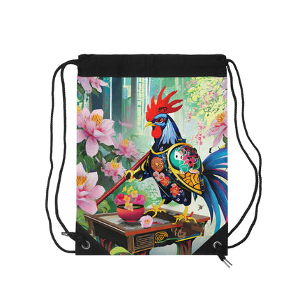 Cyberpunk Rooster Drawstring Bag
