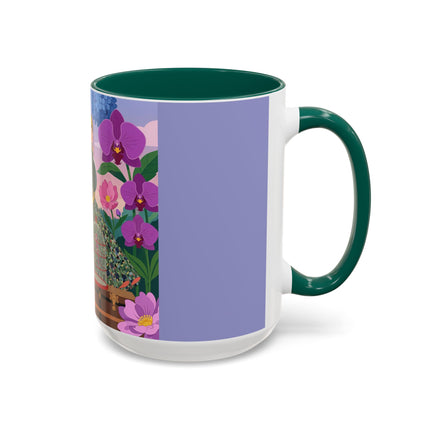 The Lady And The Crimson Birdcage Colorful Mugs – Art Deco Tropical Garden Elegance