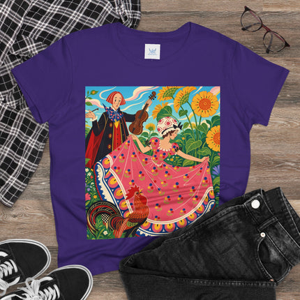 🎻🐓 The Garden Serenade Cotton Tee – Art Deco Folk Whimsy