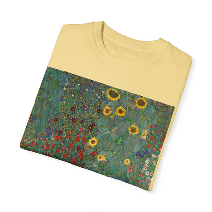 Farm Garden with Sunflowers by Gustav Klimt Unisex Garment-Dyed T-shirt
