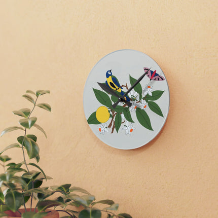 Blue Tit & Butterfly Acrylic Wall Clock