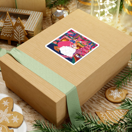 🎀🔥 Christmas By The Fireside Kiss-Cut Sticker – Art Deco Holiday Elegance