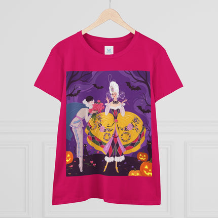 🎭🌹 The Harlequin Rose Masquerade Cotton Tee – Theatrical Halloween Romance