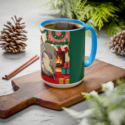 🖤🔥 The Lady Of The Christmas Hearth Colorful Mug – Art Deco Holiday Elegance
