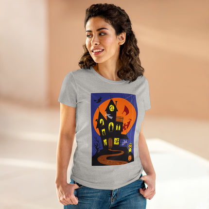 Halloween Night at the Haunted House Women's Midweight Cotton Tee