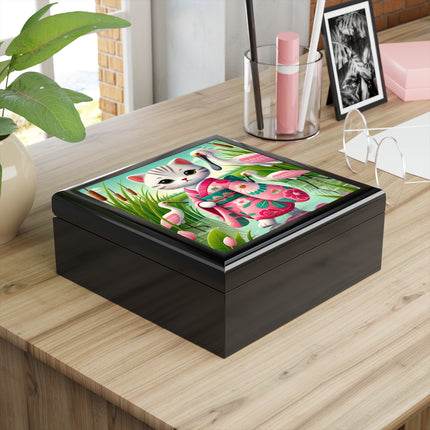Geisha Kitten Strolls Among the Spoonbills Jewelry Box