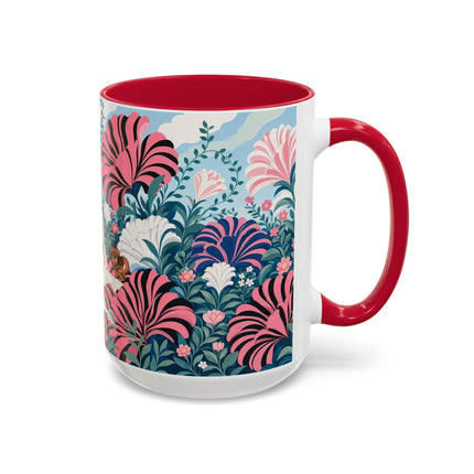 🌸🦋 The Enchanted Pink Blossom Retreat Colorful Mug – Art Deco Floral Whimsy