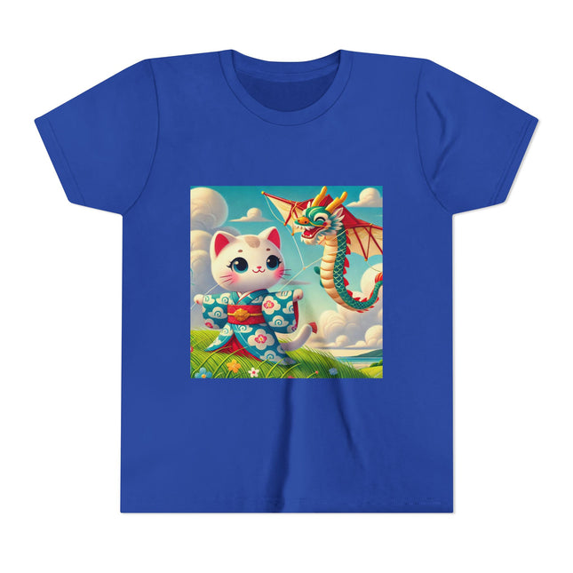 Geisha Kitten and the Dragon Kite Youth Short Sleeve Tee