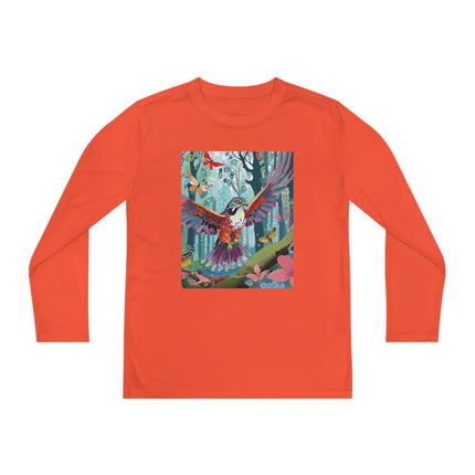 A Colorful Raptor Youth Long Sleeve Competitor Tee – Dino Adventure & Forest Wonder
