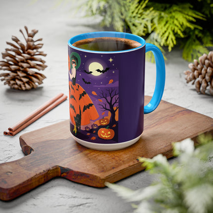 🎃🌕 The Pumpkin Moon Enchantress Colorful Mug – Elegant Halloween Masquerade