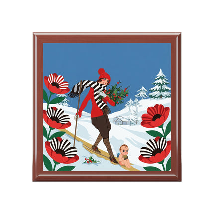 🎿🎄 The Christmas Holly Skier Jewelry Box – Whimsical Holiday Fantasy